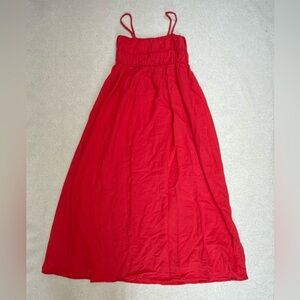 Solai Red Smocked Full Midi Maxi Linen Summer Strappy Sleeveless Dress M